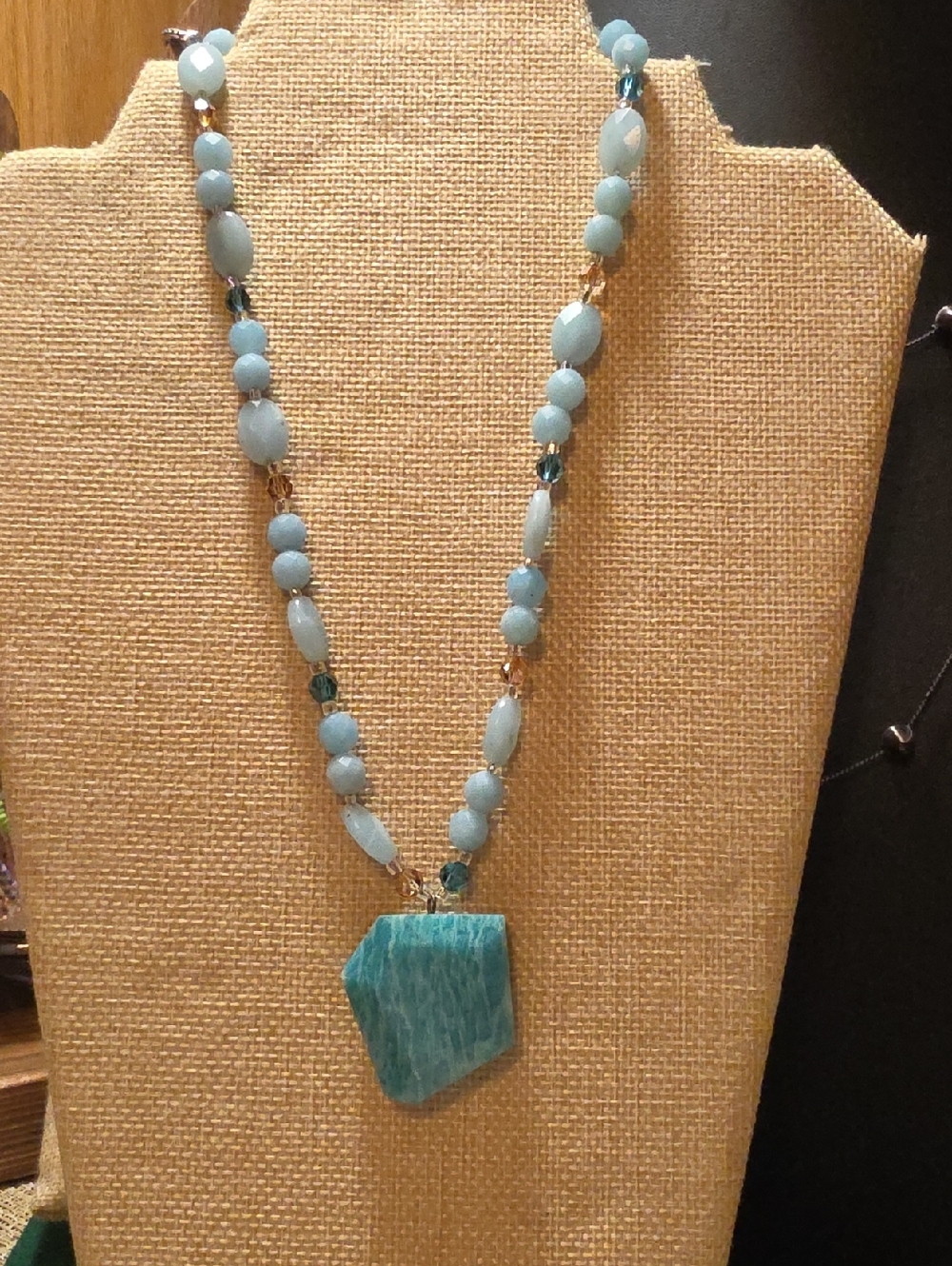 Handcrafted Blue Amazonite Pendant Necklace - Women Jewelry
